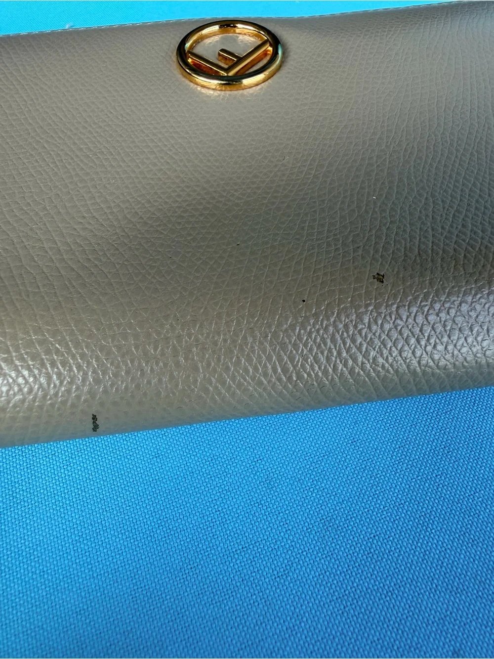 Fendi Zip-Around Wallet in Taupe with Gold Logo. AUTHENTIC
